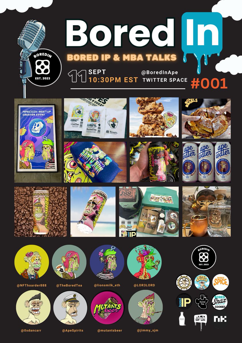 BoredIn (@boredinape) on Twitter photo Invited 🦍Bored IP & MBA;
🍵 🖼<a href="/TheBoredTea/">BoredTea 🍵</a> <a href="/popilart/">Popil🍌 XR Artist | BoredTea | Made by Ape Cards</a>
☕️<a href="/lionsmilk_eth/">lionsmilk.eth (izer)</a>
🥯🍪 <a href="/Bored_Bagels/">Bored Bagels</a> ,<a href="/BoredIp/">Bored IP</a>
🍺<a href="/mutantsbeer/">Mutants Beer</a>
🤖<a href="/0xdancarr/">Dan Carr</a>
🥃🧃<a href="/FuegoCEO/">FUEGO🔥</a>
💧🍷<a href="/17ikoola/">GENE 🍌💧🍺 🎮 🍫</a>
🏃♀️<a href="/jimmy_sjm/">Jimmysjm.eth</a>
🎙Host by <a href="/LOR3LORD/">LOR3LORD</a> ,<a href="/NFThoarder888/">Hoarder</a>
10:30 pm Eset, at <a href="/BoredInApe/">BoredIn</a> Twitter Space
x.com/i/spaces/1yNxa… Invited 🦍Bored IP & MBA;
🍵 🖼<a href="/TheBoredTea/">BoredTea 🍵</a> <a href="/popilart/">Popil🍌 XR Artist | BoredTea | Made by Ape Cards</a>
☕️<a href="/lionsmilk_eth/">lionsmilk.eth (izer)</a>
🥯🍪 <a href="/Bored_Bagels/">Bored Bagels</a> ,<a href="/BoredIp/">Bored IP</a>
🍺<a href="/mutantsbeer/">Mutants Beer</a>
🤖<a href="/0xdancarr/">Dan Carr</a>
🥃🧃<a href="/FuegoCEO/">FUEGO🔥</a>
💧🍷<a href="/17ikoola/">GENE 🍌💧🍺 🎮 🍫</a>
🏃♀️<a href="/jimmy_sjm/">Jimmysjm.eth</a>
🎙Host by <a href="/LOR3LORD/">LOR3LORD</a> ,<a href="/NFThoarder888/">Hoarder</a>
10:30 pm Eset, at <a href="/BoredInApe/">BoredIn</a> Twitter Space
x.com/i/spaces/1yNxa…