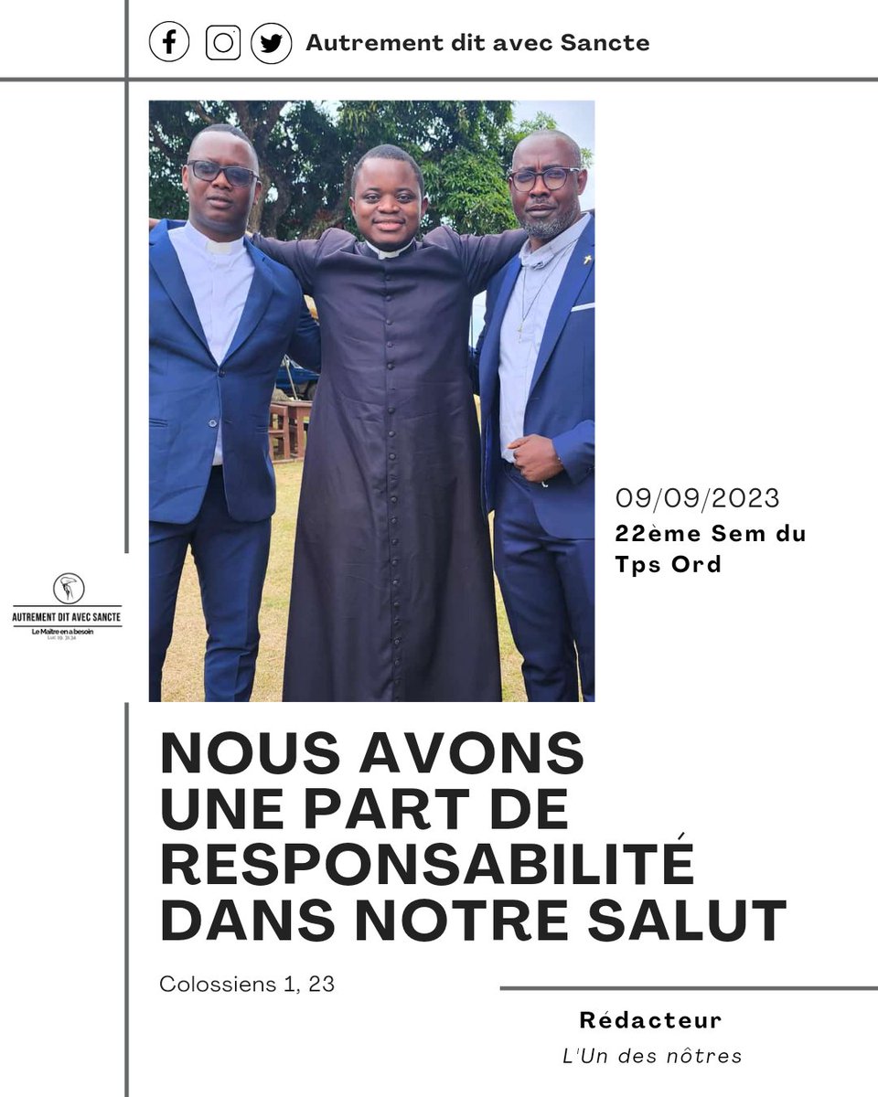 Chers #Sancti,   

Prions le Seigneur, afin que nous sachions faire notre part du contrat en demeurant fidèles. Que le Saint-Esprit nous aide à demeurer dans la sainteté.  

#ADAS #Sancte #LeMaîtreEnABesoin #LaetenturCaeli #Responsabilité #ParticipationAuSalut