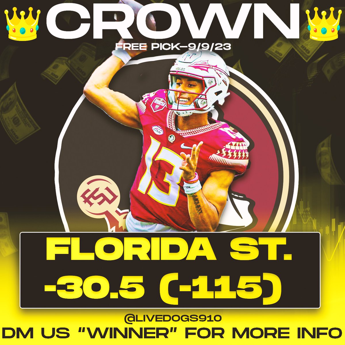 livedogs_'s tweet image. Free shot as promised 
#LiveDogs👑 
#Freepicks 
#sportsbetting 
#sportsgambling 
#seminoles
#ncaafootball 
#GamblingTwitter