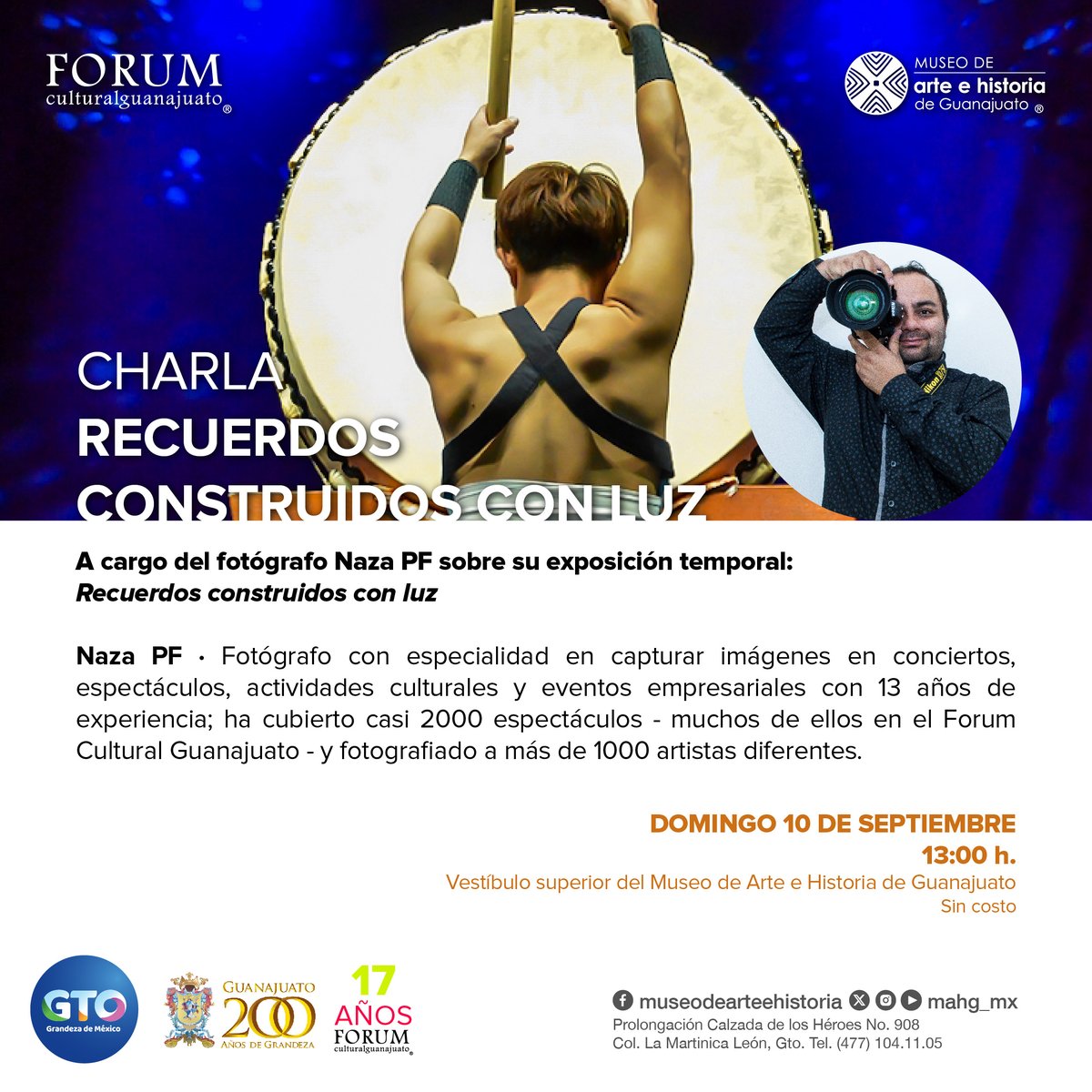👉No te pierdas HOY la charla a cargo del fotógrafo📸 <a href="/nazapf/">Naza PF</a> sobre su exposición temporal: «Recuerdos construidos con luz»🌟  📆Sept 10  🕒13h  📍Vestíbulo superior   🆓Sin costo