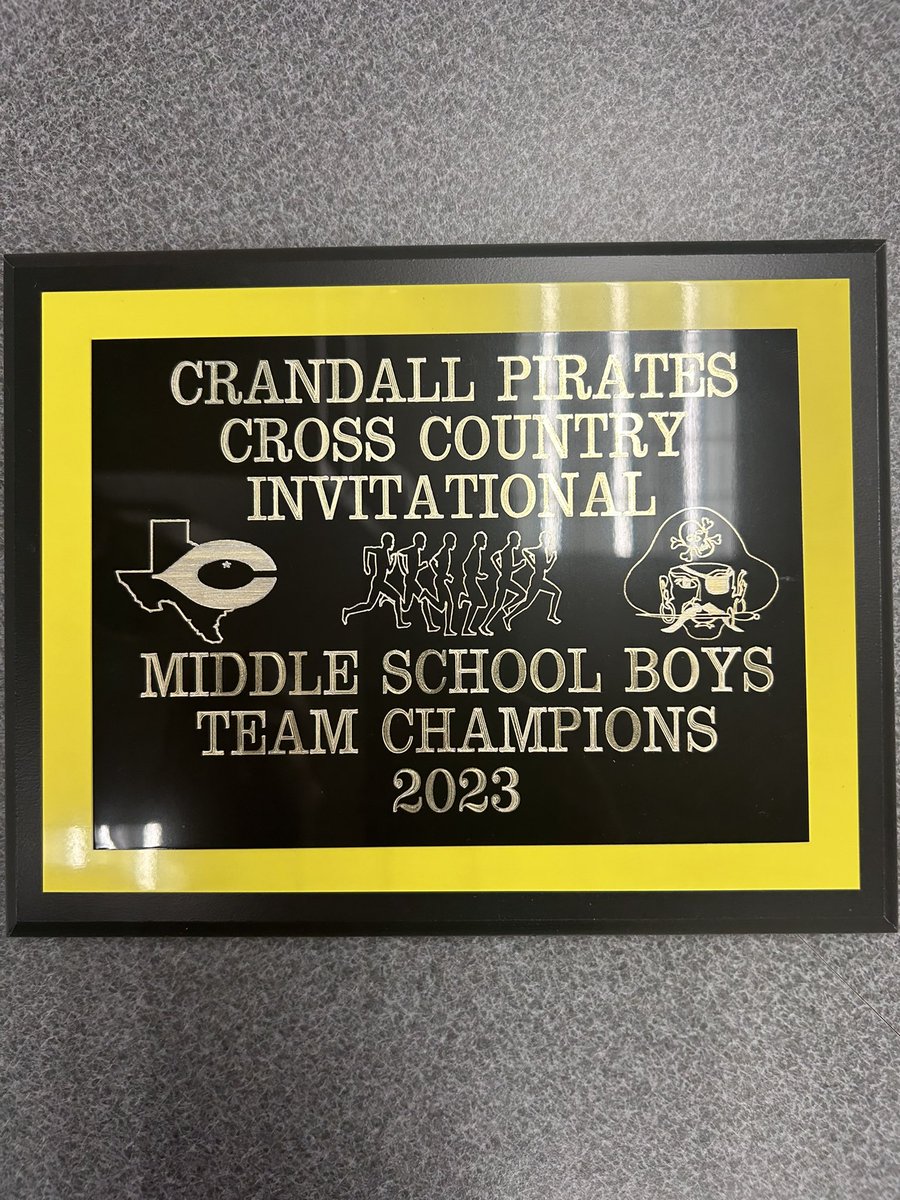 2023 Crandall Pirates Invitational MS XC Champs!! 🏆 🥇 
Top 7 runners:
🏅 Sam Baldwin- 2nd 
🏅 Eli Henderson- 3rd 
🏅 Will Ross- 6th 
🏅 Payton Johnson- 8th 
🏅 Noah Baker- 10th 
Matthew Tunnell
Carter Sandler
Great effort today by the entire team. 
<a href="/smslearns/">smslearns</a> <a href="/SunnyvaleISD/">Sunnyvale ISD</a>