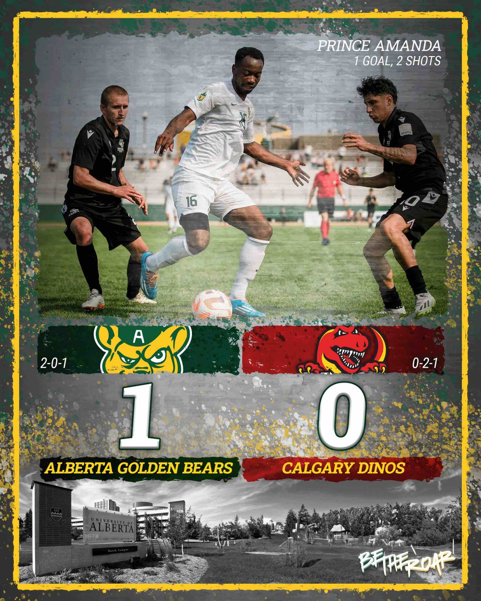 𝗙𝗜𝗡𝗔𝗟
Prince Amanda with his first career goal for the Bears in a road win over the Dinos! MRU is next up tomorrow afternoon. 

BOXSCORE: canadawest.org/sports/msoc/20…