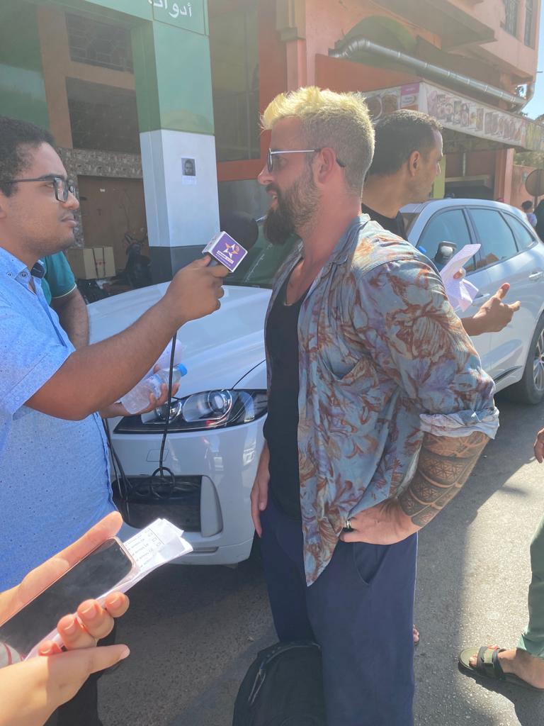 Oli, our Senior Medical Advisor is on honeymoon in #Marrakech. Here - being interviewed by local media whilst queueing to donate blood. Oli is liaising with international groups to gauge what aid and humanitarian response would be most effective at this time #Morrocoearthquake