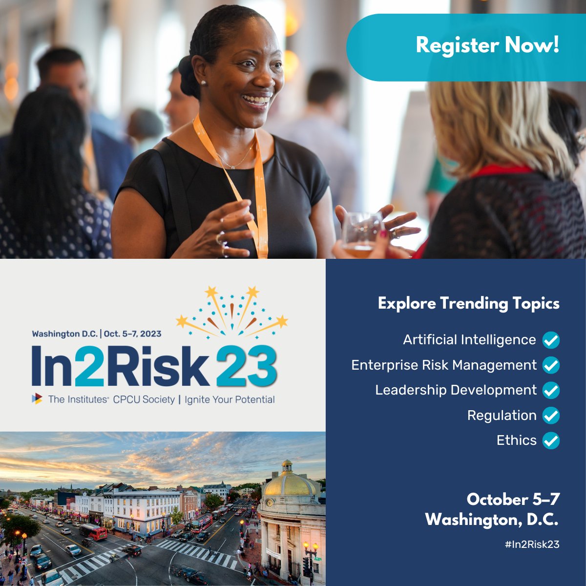 #In2Risk23 is going to be monumental! Join us for networking, industry insight, and top-notch speakers, all in one amazing city! Washington, D.C. is waiting for you! Join us. Register today: bit.ly/43TD4H4