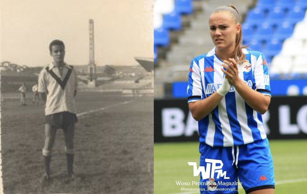 pepegutierez's tweet photo. En 1958 José Gutiérrez se fue a A Coruña a estudiar náutica, llegó a ser el Capitán más joven de España. Durante ese tiempo jugó en el Orzan.  65 años después, su nieta @lauragssm debuta con el @RCDeportivoFem, en el Riazor, jugando el trofeo Teresa Herrera. 
📸 @WosoMagazine https://t.co/KrDHCSkX2h