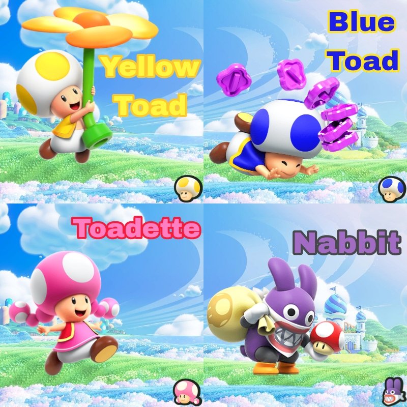 AcpLrp310's tweet photo. 💠Super Mario Bros. Wonder Playable Cast🌟

#SuperMarioBrosWonder #SuperMario #Mario #Luigi #PrincessPeach #PrincessDaisy #Yoshi #RedYoshi #YellowYoshi #LightBlueYoshi #YellowToad #BlueToad #Toadette #Nabbit #NintendoSwitch #Nintendo #Edit https://t.co/uUR2BVsOqH