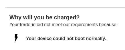 MattShack3's tweet photo. Receive this notice from @SamsungSupport : "Your trade-in did not meet our requirements because: Your device could not boot normally." I had it returned. Got it today and it boots - no issues. #Shame on them. I think we have a new Dictionary lookup: Samsung = #LackofIntegrity. https://t.co/oN8rGORHjJ