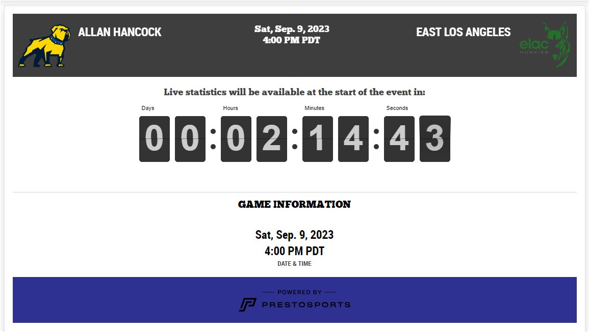Footballscfa's tweet photo. SCFA Football Game of the Week!!

Allan Hancock Vs East Los Angeles
September 09, 2023 | 4:00 PM
Live stream on: https://t.co/1BdLK7wiGj

@Coach_Rich28 @DreTowns1 @DCoachJimenez @ELAC_Football @AHancockFball @Bvarela58 @jack_G02 @SethWDamron @AHCbulldogs @Bvarela58 @1kicking2 https://t.co/5i6BblO7EJ