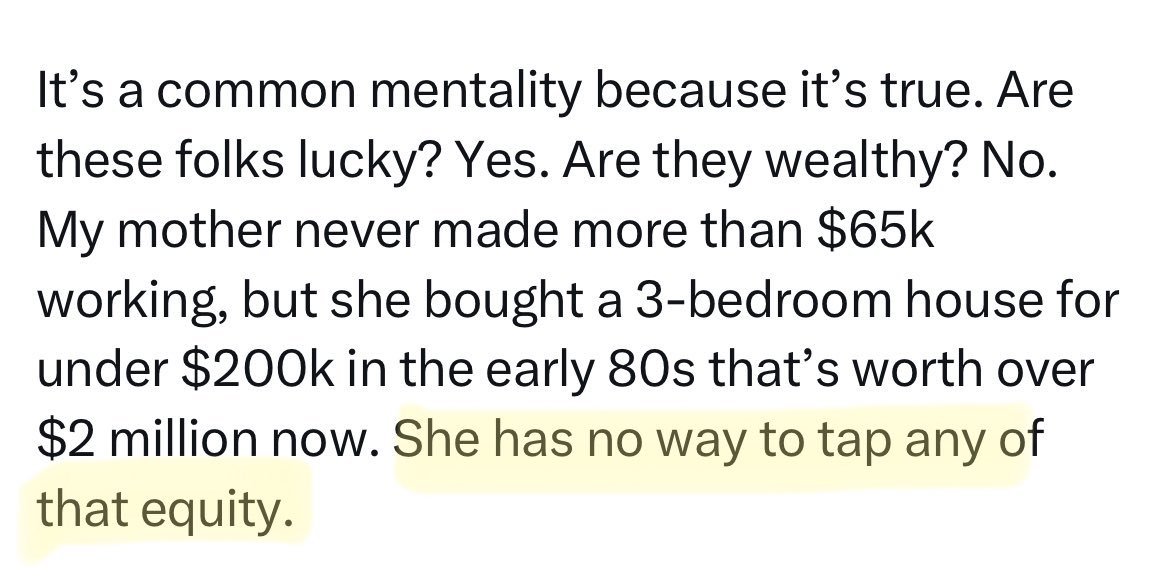 anothercohen's tweet photo. Boomers literally got handed a lottery retirement ticket.

> Buy a starter home in your 20s for under $200k
> Raise your family in this home, work a modest 9-5 for 40 years 
> Sell your home for $1.5-$2m and use the proceeds to retire and ball out in your 60s and 70s https://t.co/pZGELV8hTx