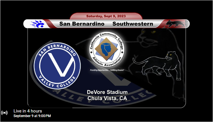 Footballscfa's tweet photo. SCFA Football Game of the Week!! 

San Bernardino Valley Vs Southwestern
September 09, 2023 | 6:00 PM
Live stream on: https://t.co/1BdLK7wiGj

@SWCfb @swcjags @SWCtrustee @CoachBurhop  @dammcarlos @Jayj_onefive @dufflebagdela @Dpc_25_ https://t.co/Jy9aw9FaCP