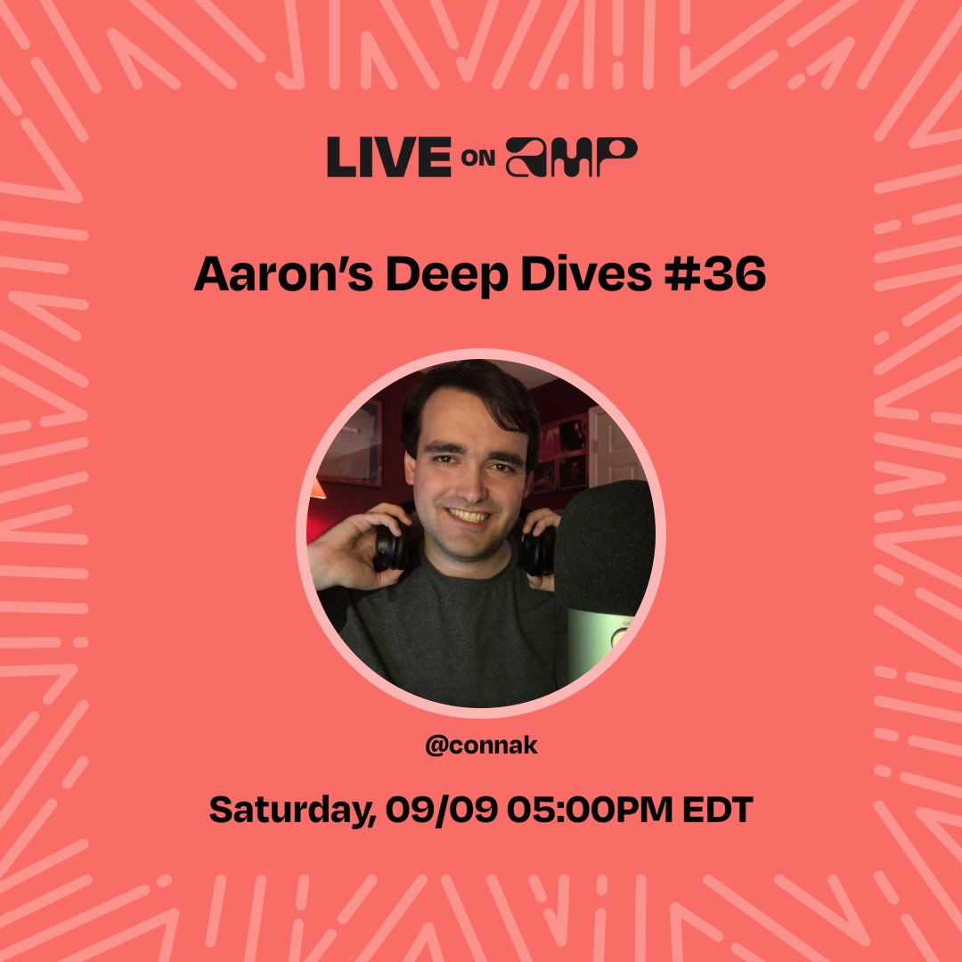 Aaron_Conn's tweet image. My show, Aaron’s Deep Dives #36, is set to go live on Amp on 9/9 at 05:00 PM EDT. Follow me to listen!
live.onamp.com/QnQr5TmJXCb

#amp #amplive #ampapp