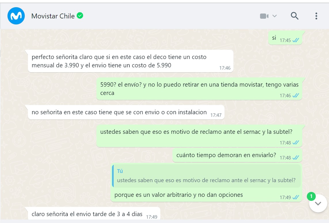 hada76's tweet photo. Tenía toda la inteción de contratar un deco extra ($3990  extras cada mes en mi cuenta) y #movistar @MovistarChile cobra $5990 por el envío! y no existe posibilidad de retiro en las MIL y UN tiendas que tienen por todas partes. Son muy usureros. #television #internet #abuso https://t.co/elLhUelyIr