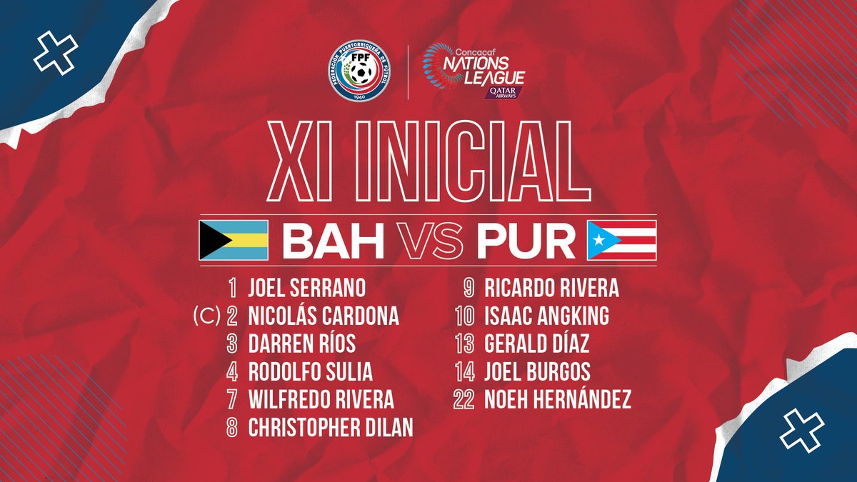 HuracanAzulPR's tweet photo. ⚽️ XI INICIAL 

Concacaf Nations League 

🆚 Bahamas vs Puerto Rico
⏰ hoy sábado 9 de septiembre, 6:00 PM
🏟 Thomas A. Robinson Stadium, Bahamas https://t.co/urYN72HTkO