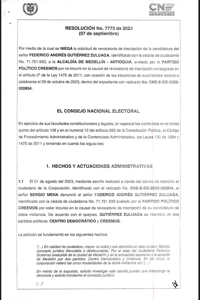 Fico Gutiérrez (@ficogutierrez) on Twitter photo El Consejo Nacional Electoral <a href="/CNE_COLOMBIA/">CNE Colombia</a> dejó en firme nuestra candidatura a la Alcaldía de Medellín por nuestro movimiento <a href="/creemosco/">Partido Creemos</a> 🇨🇴.
Pese a tantos intentos para impedir nuestra participación democrática de parte los aliados de quienes hoy mal gobiernan a Colombia y a El Consejo Nacional Electoral <a href="/CNE_COLOMBIA/">CNE Colombia</a> dejó en firme nuestra candidatura a la Alcaldía de Medellín por nuestro movimiento <a href="/creemosco/">Partido Creemos</a> 🇨🇴.
Pese a tantos intentos para impedir nuestra participación democrática de parte los aliados de quienes hoy mal gobiernan a Colombia y a