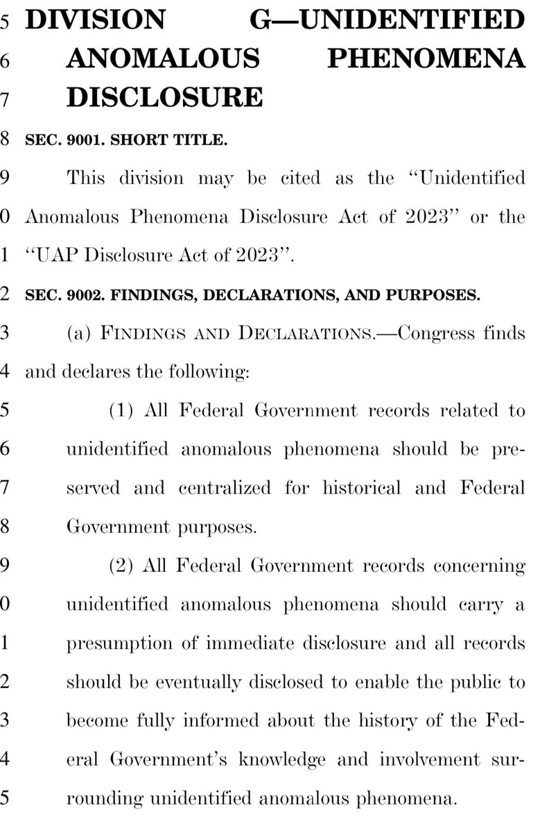 While these definitions are extremely 👀, their implications are implicit. However, in Sec. 9002 the Senate explicitly “finds & declares” why this UAP Disclosure Act “legislation is necessary.” They state 5 points that everyone (especially reporters) should closely examine:👇🧵