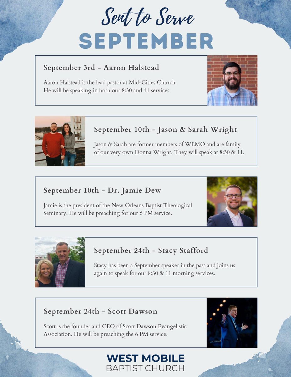 Services for missions month are underway. Looking forward to hearing <a href="/Jason_Wright/">Jason Wright</a> &amp; Sarah tomorrow at 8:30 &amp; 11:00. <a href="/JamieKDew/">Jamie Dew</a> at 6:00 pm Sunday.
