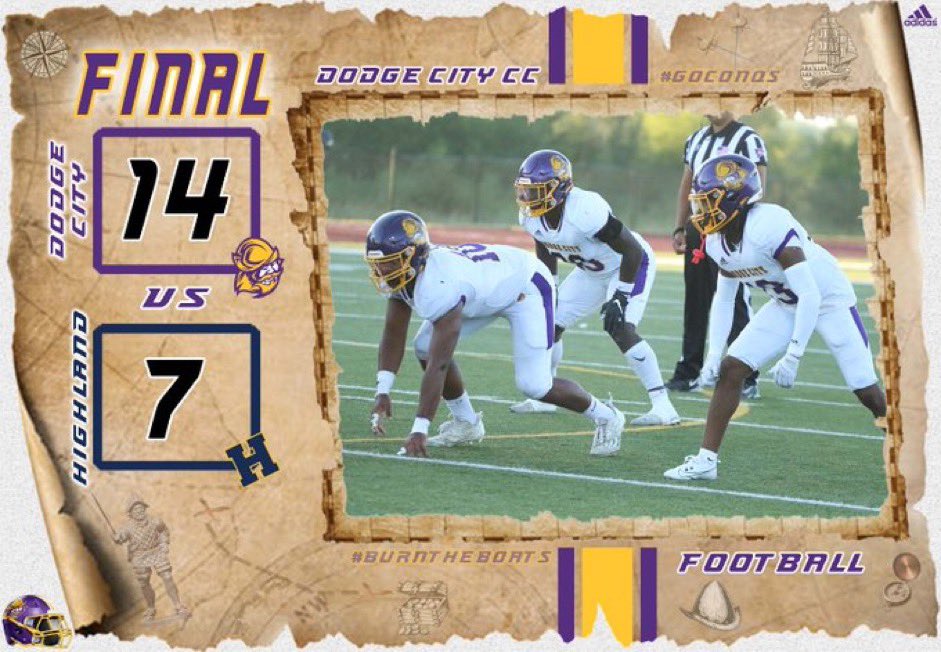 GoConqs's tweet photo. 🏈Football | #GoConqs

FINAL | 14-7 Dodge City 

CONQS WIN!!! Trey Jefferson finds Curtis Rearden for 24-yard TD pass with 2:39 left in game to help Conqs top Highland on the road...Conqs now 2-1 on the season #BurnTheBoats @GoConqsFB https://t.co/1YESGzedtK