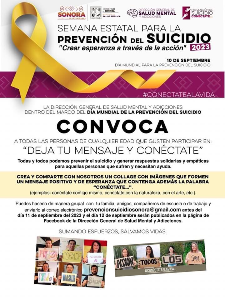 ssaludsonora's tweet image. 🟡 #ConéctateAlaVida | Suma tu granito de arena para crear conciencia sobre la prevención del suicidio en #Sonora.

Formemos una red de apoyo significativa 🫂
Acércate. ¡Estamos contigo!

Participa, comparte y deja tu mensaje: prevencionsuicidiosonora@gmail.com