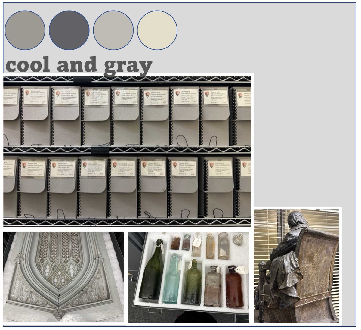 NPS Fashion Week: Cloaked in the stories of our nation. Gray may be the Gateway Arch's signature color, but the cool and gray vibe is also in force at the park's museum collections center. #NPSFW #NationalParkServiceFashionWeek #FindYourPark