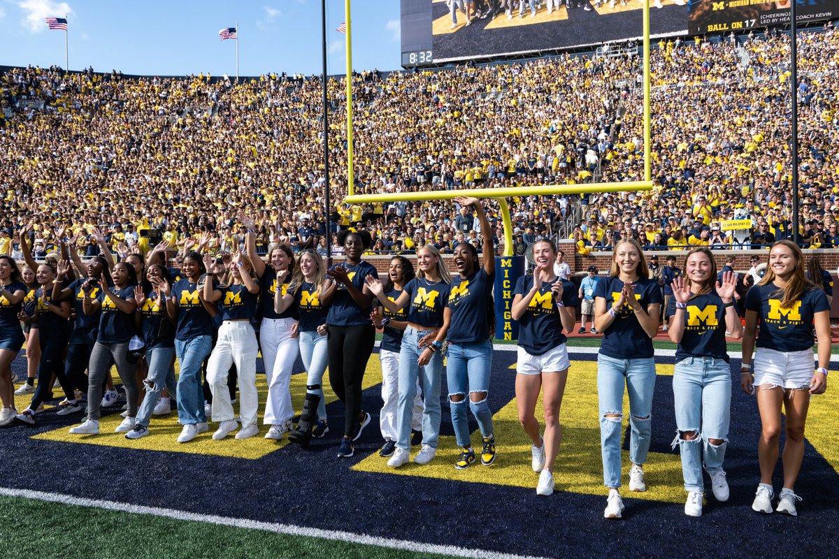 UMichTrack's tweet photo. A great day honoring the Big Ten Indoor AND Outdoor Champions at the Big House! #GoBlue https://t.co/h6hLPDddSx