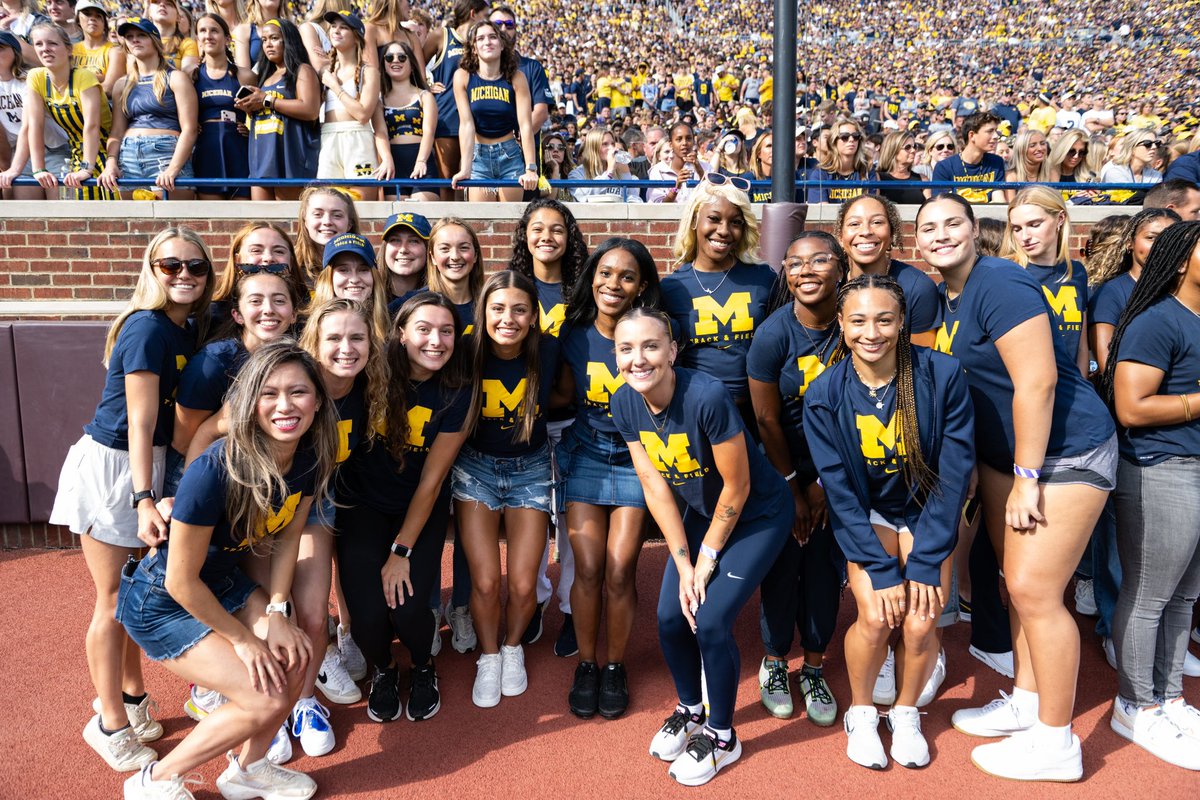 UMichTrack's tweet photo. A great day honoring the Big Ten Indoor AND Outdoor Champions at the Big House! #GoBlue https://t.co/h6hLPDddSx