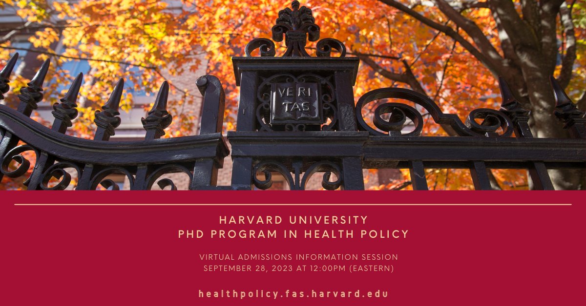 bohanthinks's tweet image. If you are or have ever considered doing a PhD in Health Policy... check out @Harvard Health Policy's Virtual Admissions Information Session on September 28 from 12:00-1:00 pm ET! Register here: harvard.zoom.us/meeting/regist…