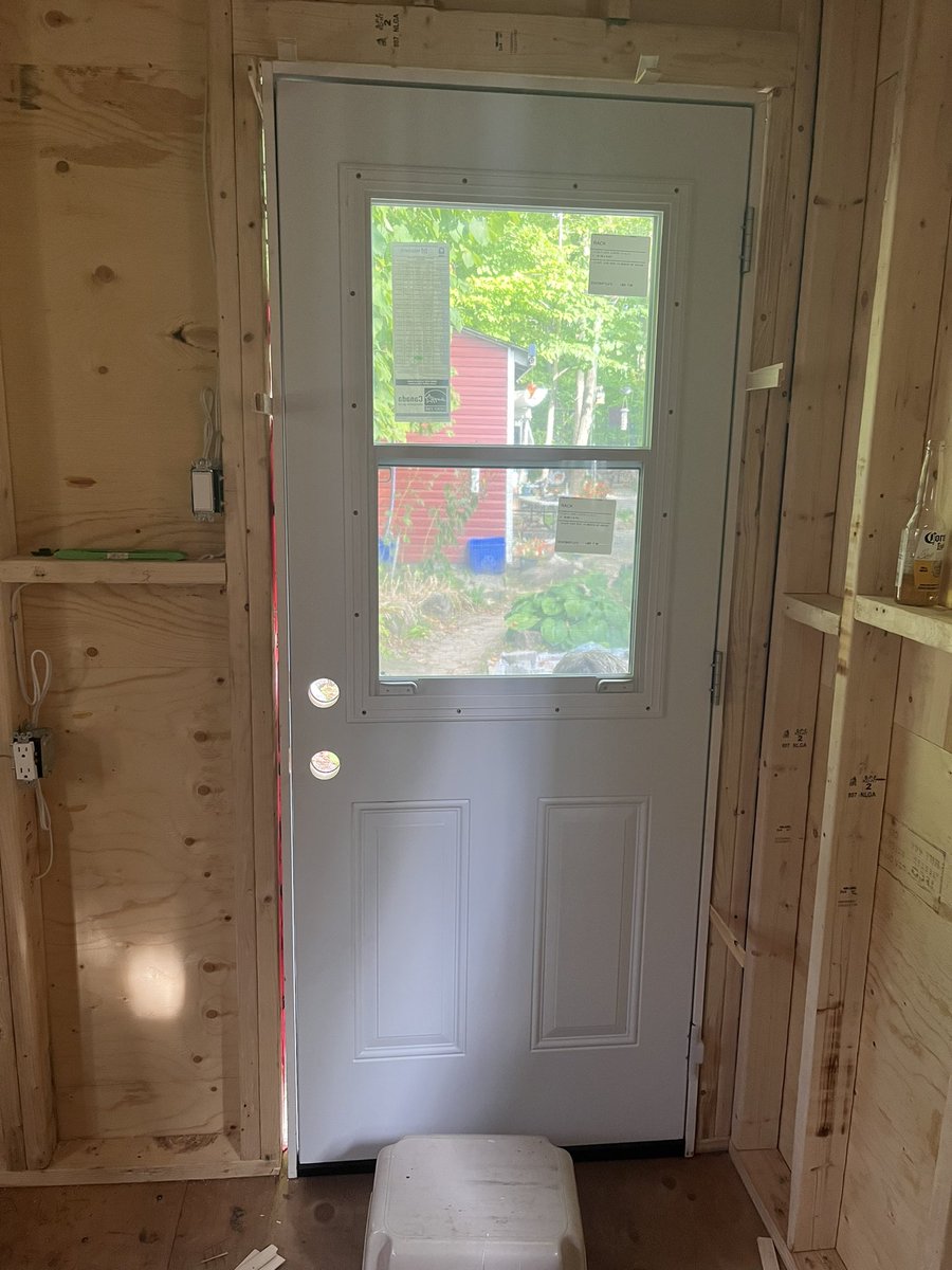 When you spend your weekend installing doors and windows on your new bunkie. It’s coming along.