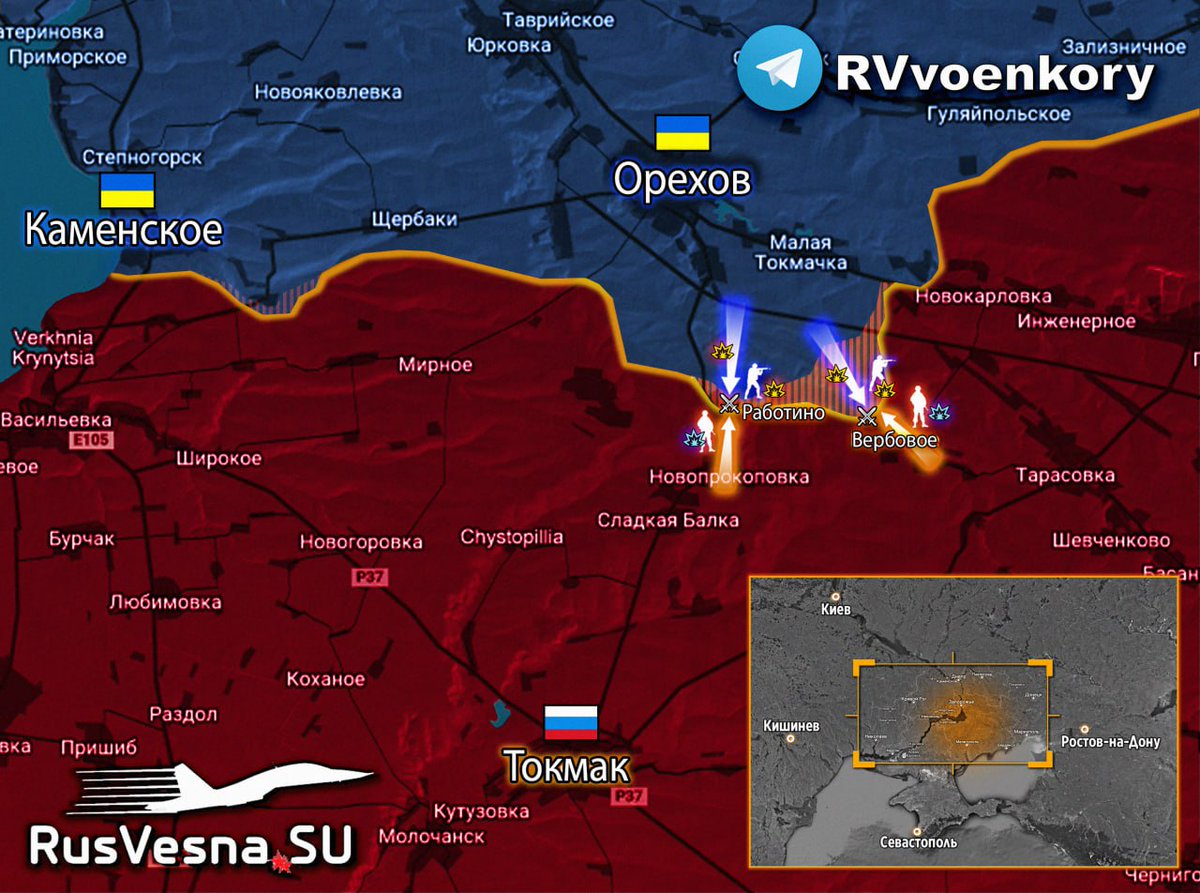 Ofensywa UKR pod Rabotino i Werbowoj: przybyła grupa „🅾️Chrobry” i rozpoczeła kontratak na Siły Zbrojne Ukrainy na froncie zaporoskim. Kierunek głównego ataku Sił Zbrojnych Ukrainy: odcinek Oriechowski: ➨ UKR od rana systematycznie prowadzi ostrzał artyleryjski i wysyła małe…