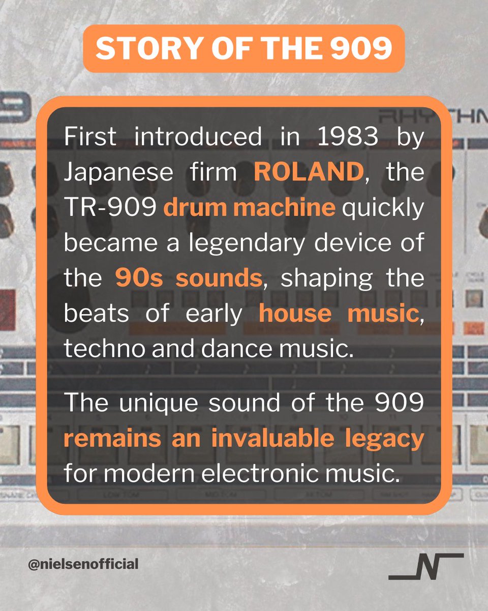 NielsenOfficiel's tweet photo. Happy #909day 🟠

40 years ago, a revolution was born. Today #909 is a legacy for the whole electronic music world. 

#tr909 drum machine sound gave birth to house music. So I had to let you know the story of the drum sounds I’m using the most in my own music 🧡 https://t.co/bNIl3ChZ5h