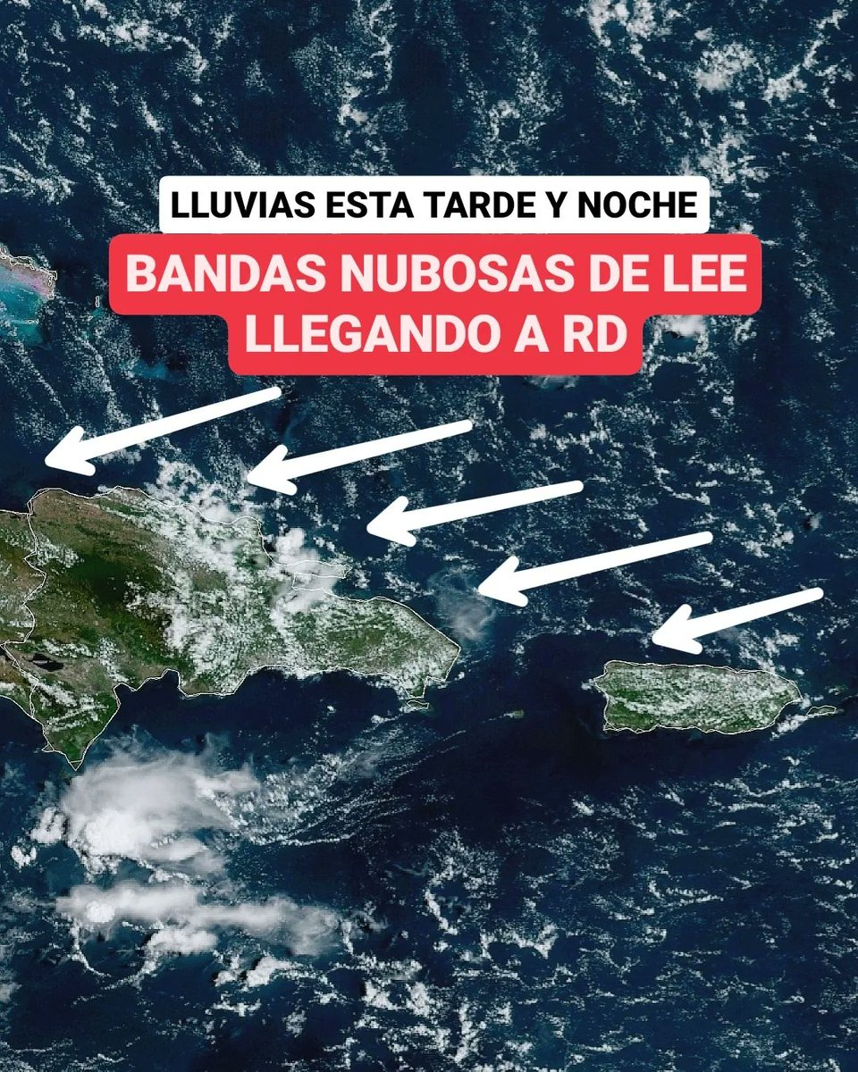 🔴ATENTOS🔴
Empiezan a llegar a República Dominicana las primeras bandas nubosas asociadas a la amplia circulación del Huracán Lee, el cual se encuentra al noreste de las Antillas Menores: experimentaremos un incremento de las precipitaciones en las próximas horas.

Sigue ⬇️