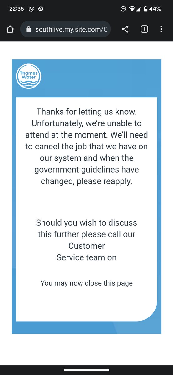 Hi <a href="/thameswater/">Thames Water 💧</a> - can you stop sending me threatening letters that aren't worth the paper they're written on, asking me to book a smart meter installation. Every time I go to book it I get greeted by a message that says it's not possible to do at the moment. Sort it out please.