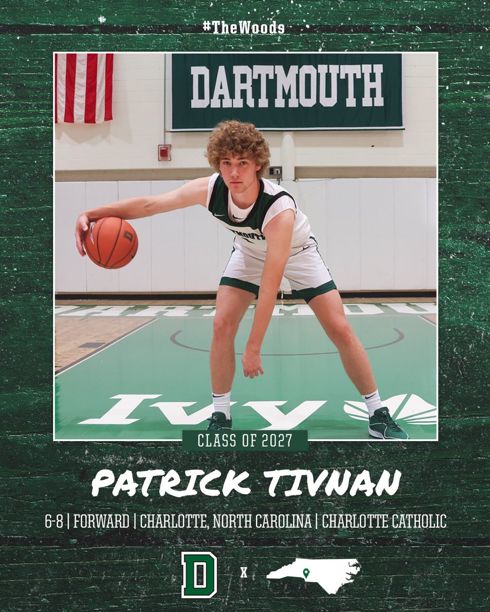 DartmouthMBB's tweet photo. We are excited to welcome our class of 2027 to #TheWoods🌲

We wrap up with Patrick Tivnan!

To learn more: https://t.co/KtNgdHzUPY

#GoBigGreen https://t.co/UoTE9zADR6