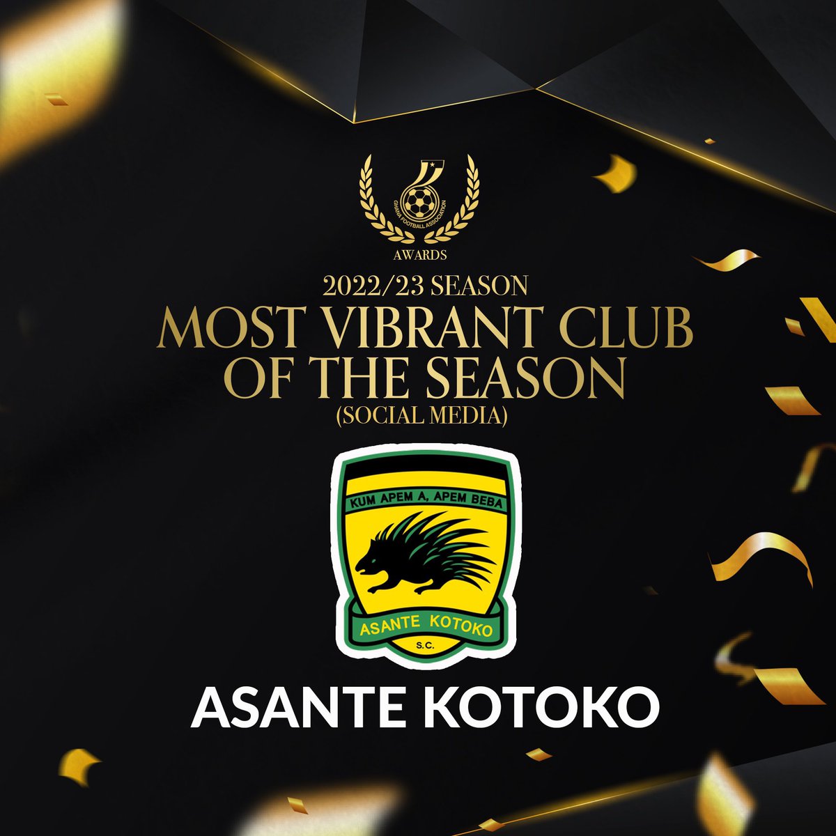 AsanteKotoko_SC's tweet photo. It’s a brace for us at the ongoing GFA awards night.
We have received the awards for the best branded club and the most vibrant club of the season.
Congratulations to us all 👏 and big thanks to everyone involved in making this possible.
#TimetoProsperAgain
#AKSC #Fabucensus https://t.co/M9JH0VuAVz