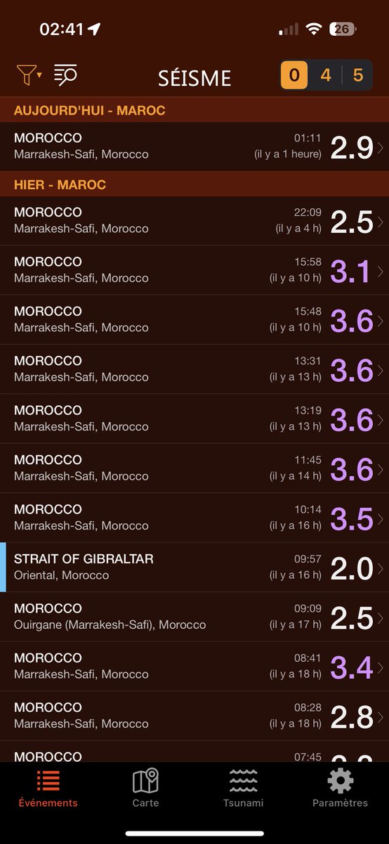 Une autre secousse a touchée Marrakech à 00:11 (Heure du Maroc) #Maroc #Seisme