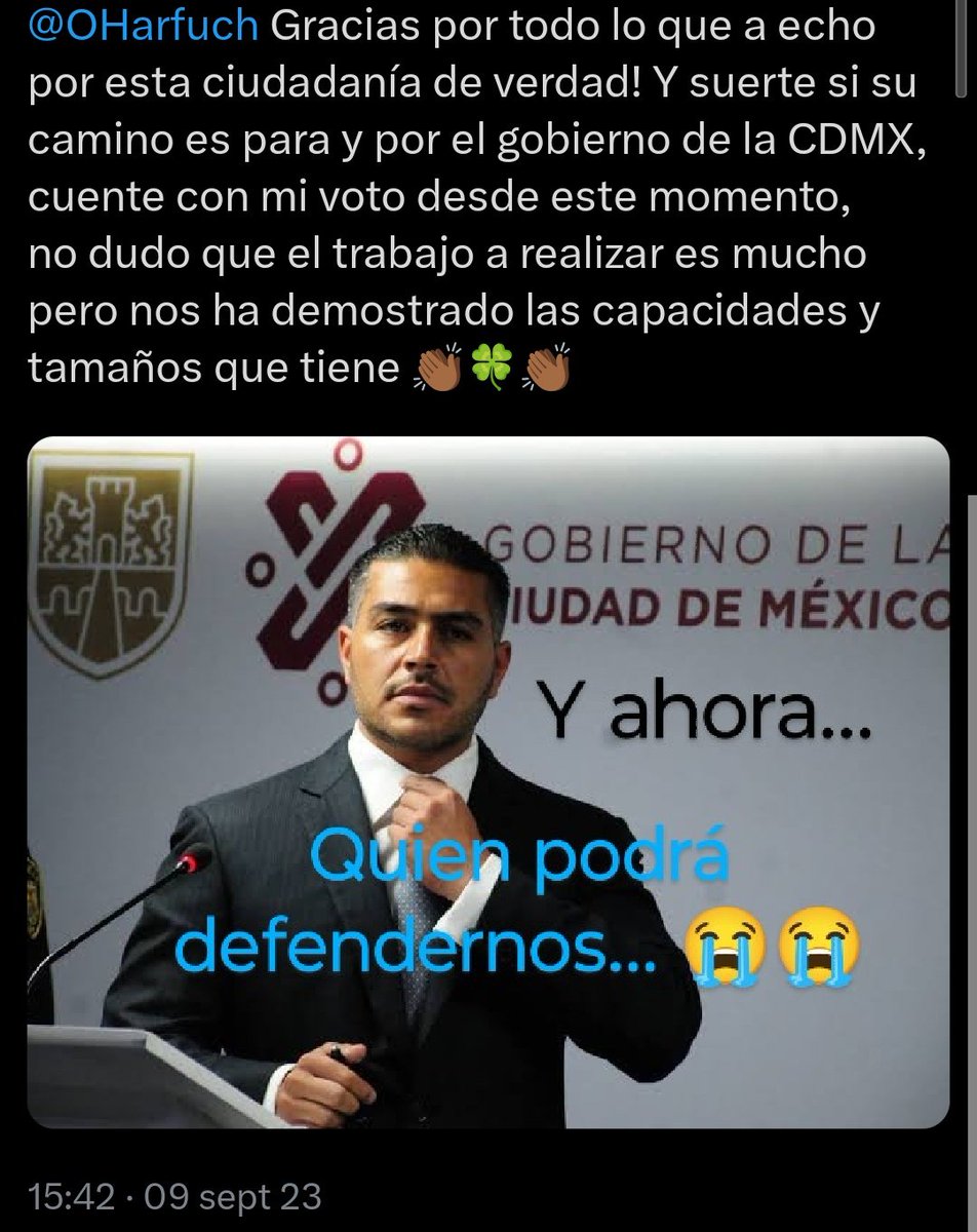 chequerui's tweet photo. @OHarfuch  Zaz!!! Si es cierto!!! Ahora quien nos va defender?😓 un gran trabajo como el que venía haciendo la @SSC_CDMX a su mando, (no debería... ), pero será difícil de igualar o de superar. Suerte y bendiciones "JEFE Harfuch" esperamos haga como aquí, una gran gestión en cdmx https://t.co/p0OkgEvXkq