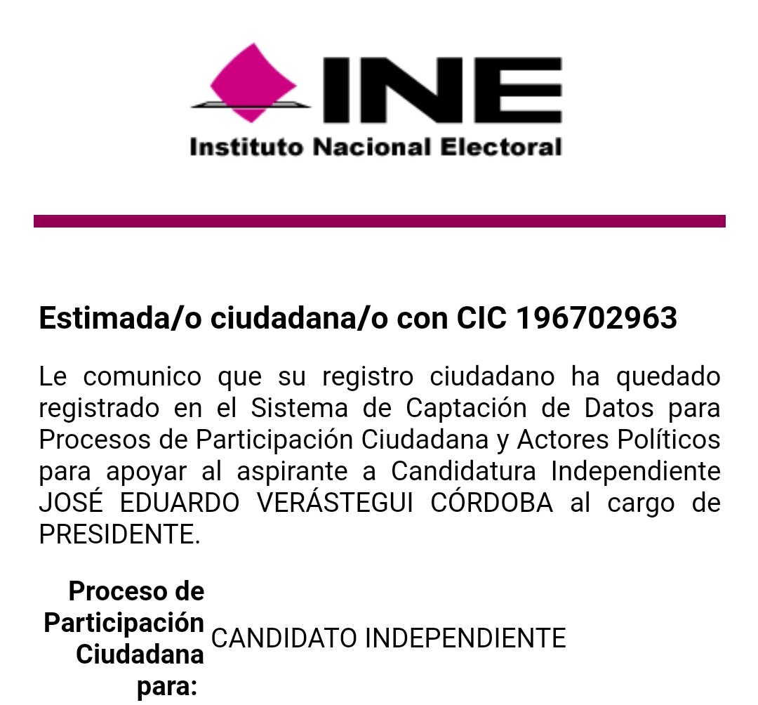 Esta madrugada firmé en la App del INE mi apoyo a <a href="/EVerastegui/">Eduardo Verástegui</a> como aspirante a la candidatura independiente por la Presidencia de México.

#Verastegui2024
#VerasteguiPresidente