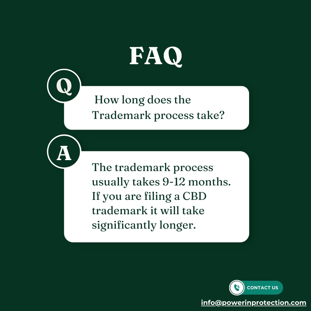 Trademark Timeline Unveiled ⏳📜 Wondering about the trademark journey? Typically, it's a 9-12 month process. But if you're considering a CBD trademark, be prepared for a longer wait. Patience pays off when safeguarding your brand! Let's navigate this timeline together.