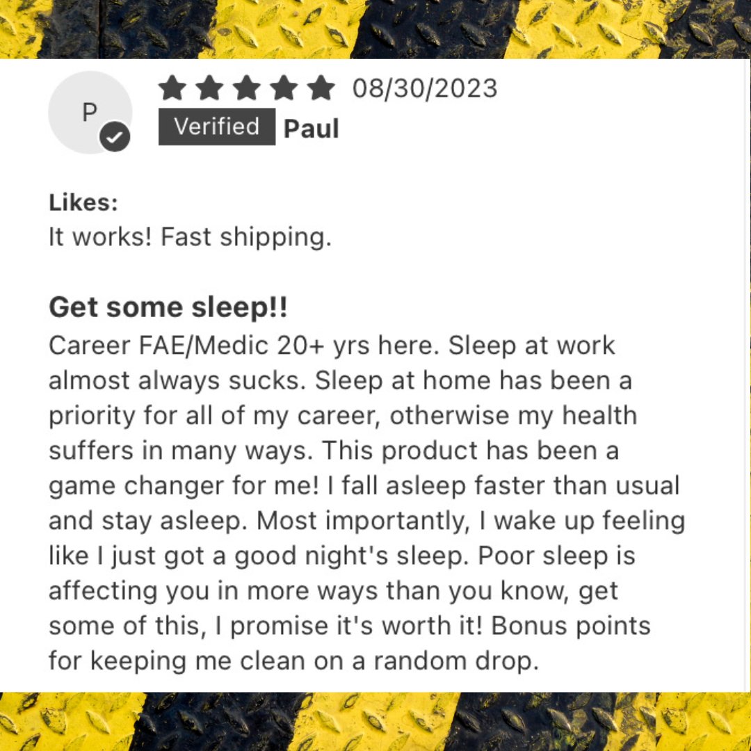 CbdRescue's tweet photo. This review of our Out of Service Sleep Formula is why we do it! You can't control what kind of sleep you're gonna get on shift, which is why you need to take extra care to sleep well when you can. With 66mg of CBD/serving plus sleep terpenes, Out of Service can help do just that https://t.co/7o42glduPI