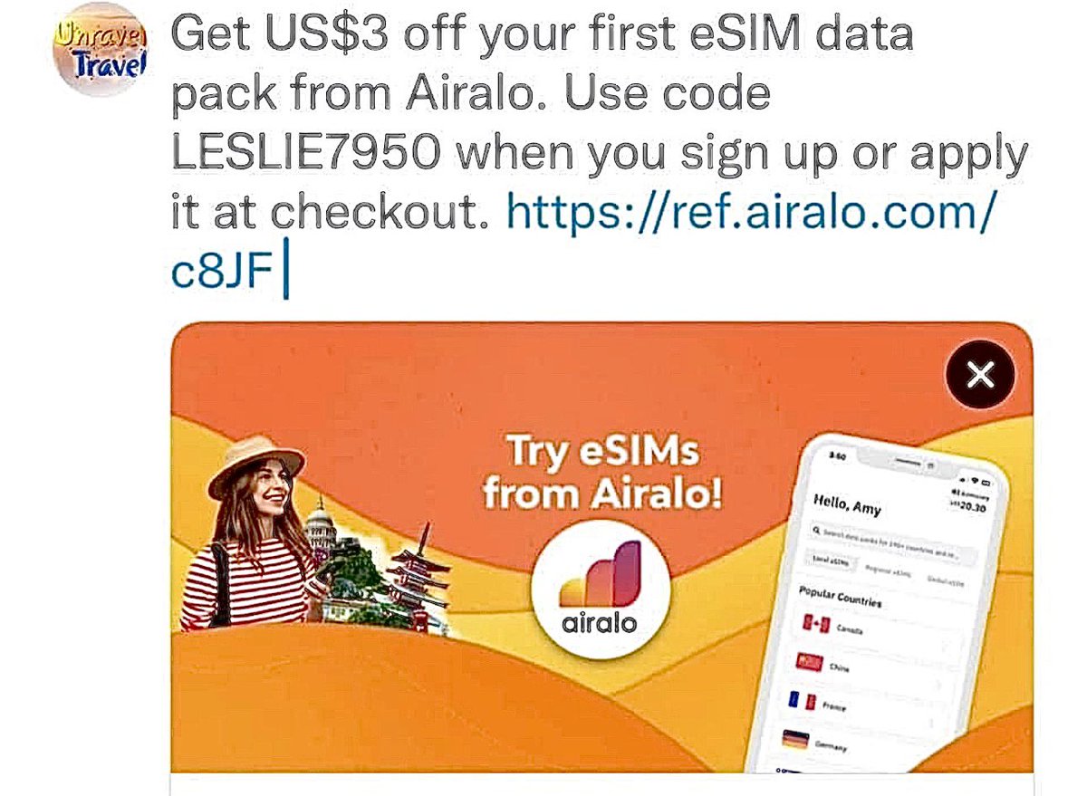Traveling to the USA and want internet coverage? I recommend the Airalo App for your mobile phone. Get US$3 off your first SIM data pack. Use my referral discount code LESLIE7950 when you sign up or apply it at checkout. ref.airalo.com/c8JF #digitalsim #eSIM #travelsim
