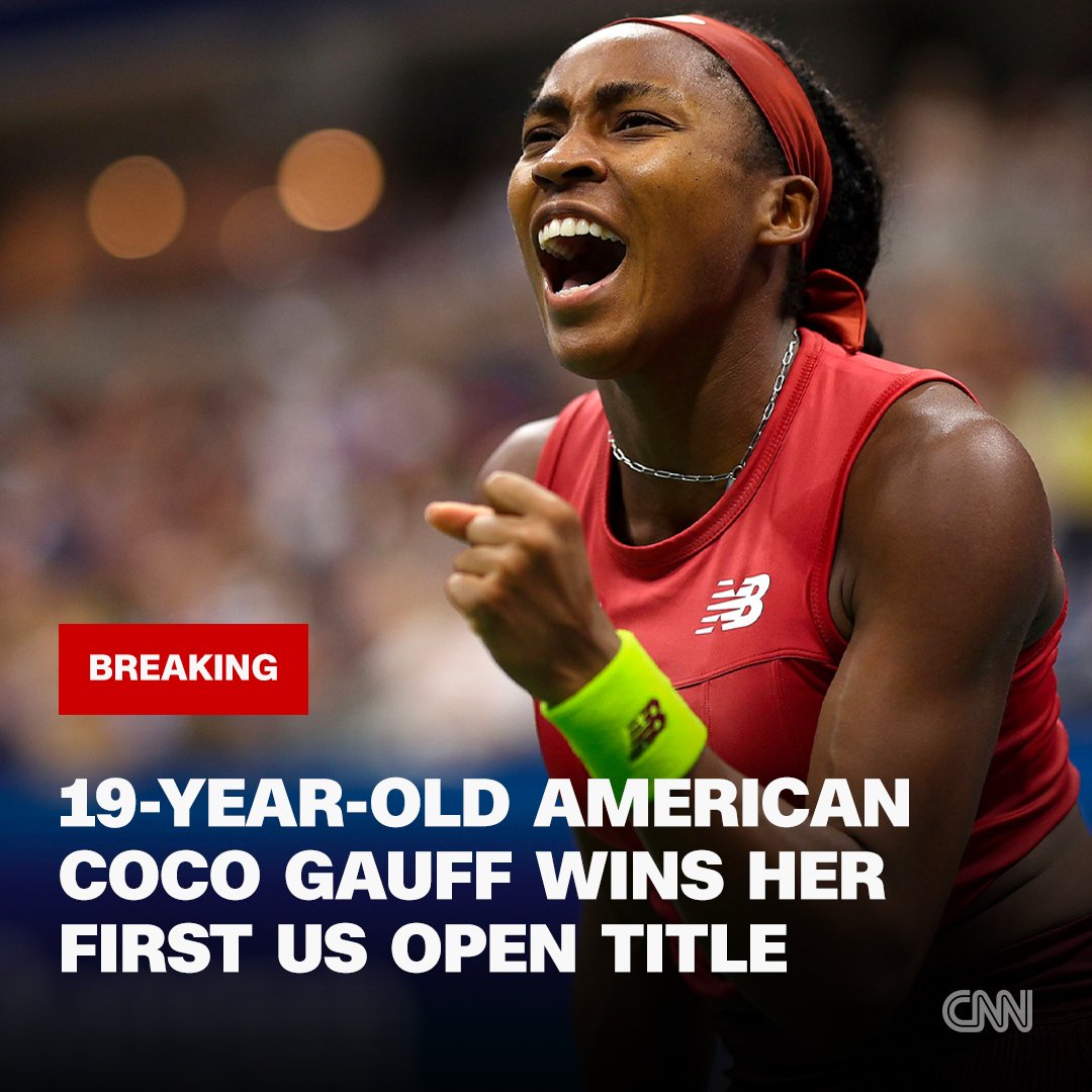 CNN's tweet image. Teenager Coco Gauff has defeated Aryna Sabalenka to become the youngest American women's US Open winner since Serena Williams in 1999. cnn.it/48bRZzt