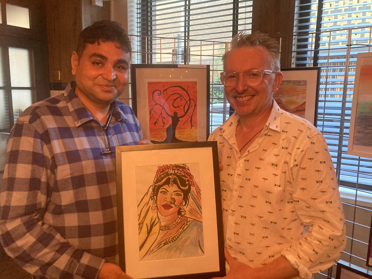 The wonderful <a href="/brijesharya/">Brijesh Arya</a> of <a href="/pehchanmumbai/">Pehchan</a> who works with the homeless community in Mumbai on front-line support plus identity and arts. He has been in London exhibiting artwork from people on the streets of Mumbai - I bought this amazing piece by artist Rajjak Sheikh Nanu