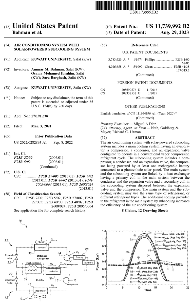AmmarBahman's tweet photo. We are delighted to share our patent about an improved AC system utilizing solar radiation and subcooling technique. 
This could not be done without my colleagues Dr. Ibrahim and Eng. Barghash. 
A special thank you to the patent office @kuResearch @K_University for the support. https://t.co/Di4W3vbXya