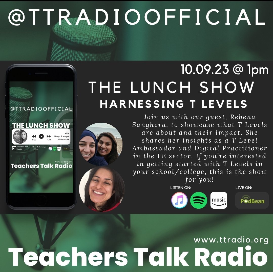 Looking forward to tomorrow's show on how students develop 'bankable skills' through T levels. A worthy listen for those looking to delve deeper
<a href="/TTRadioOfficial/">Teachers Talk Radio</a>