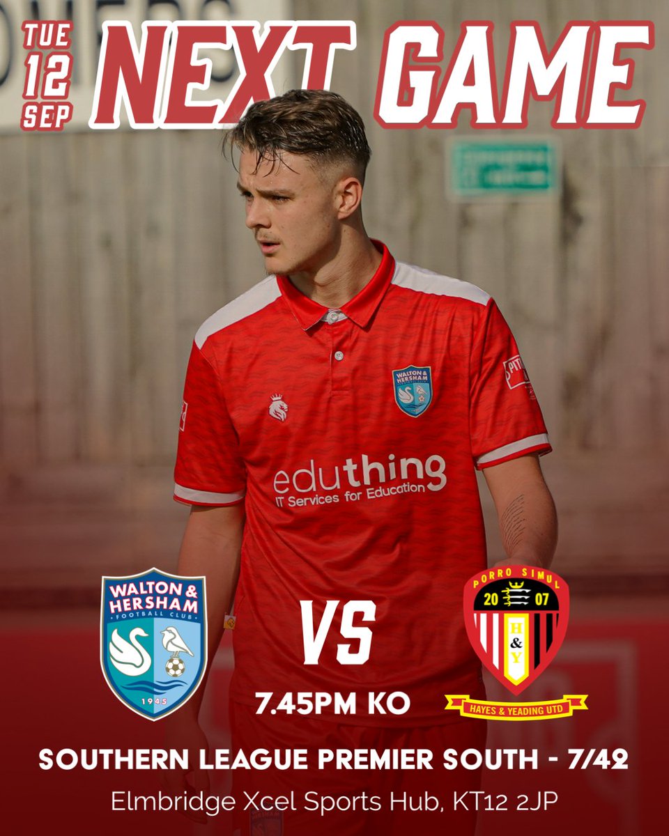𝗡𝗘𝗫𝗧 𝗨𝗣 ➡️

Little time to rest as the Swans host Hayes &amp; Yeading on Tuesday, looking to bounce back from yesterday’s loss at Salisbury ⚽️

Midweek football is back in Walton and the boys will be needing your support in what is set to be another big match 🙌

#SwansRise 🦢
