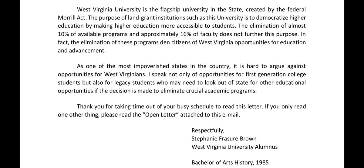Sent to the #WVU Board of Governors today. #stopthecuts.