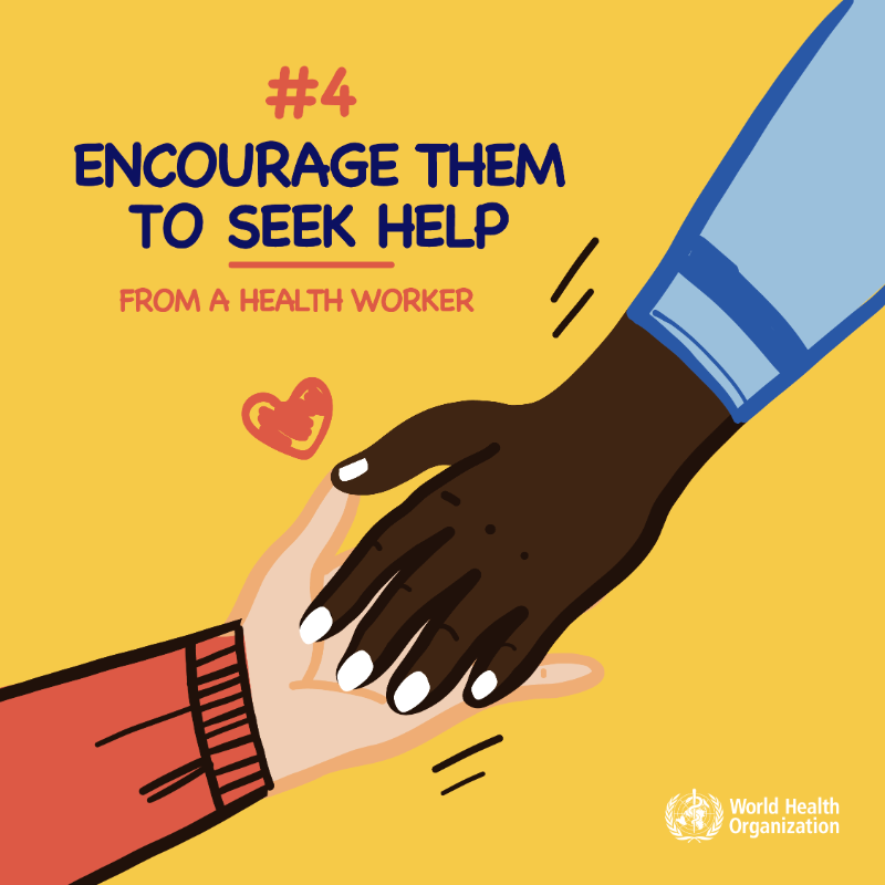 WHO's tweet photo. It's #WorldSuicidePreventionDay 

If you're worried that someone is at risk of #suicide, here's what you can do: 
💙 Talk to them about how they're feeling 
💙 Encourage them to seek professional help 
💙 Check in with them regularly