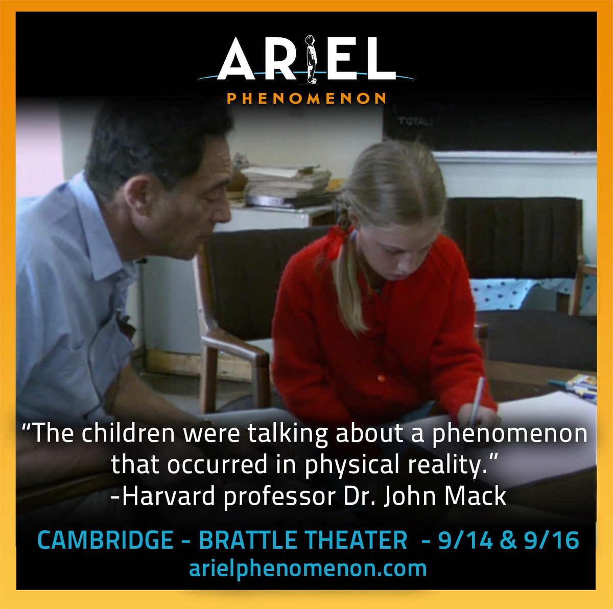ArielPhenomenon's tweet photo. An African mystery. A controversial Harvard professor.  Playing at Cambridge's @brattletheatre 9/14 &amp; 9/16. Q&amp;A to follow. Tix @ link in bio
🍅100% Critics Score🍅 @rottentomatoes
⭐4.6 / 5⭐stars #amazonPrimeVideo   
#boston #cambridge #arielschool #ufo #uap #drjohnmack #harvard https://t.co/VSfXqdtTWB