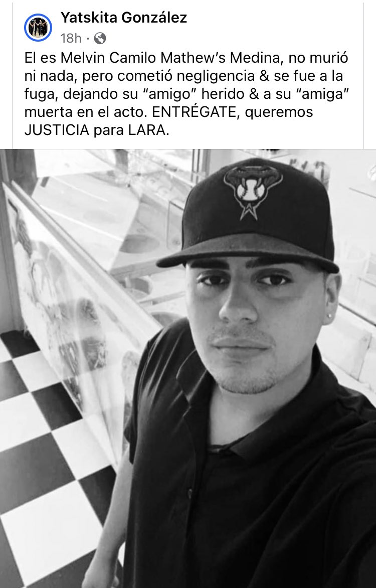 nan_miranda_m's tweet photo. Una jovencita de 20 años murió en un accidente de auto en Vega Baja 💔😔
El chofer del auto HUYÓ DE LA ESCENA!!! 😡

Acabo de leer esto en FB y solo espero que esto se resuelva, el culpable se entregue y se haga justicia! Ya veremos… https://t.co/QIgFGm4dSl