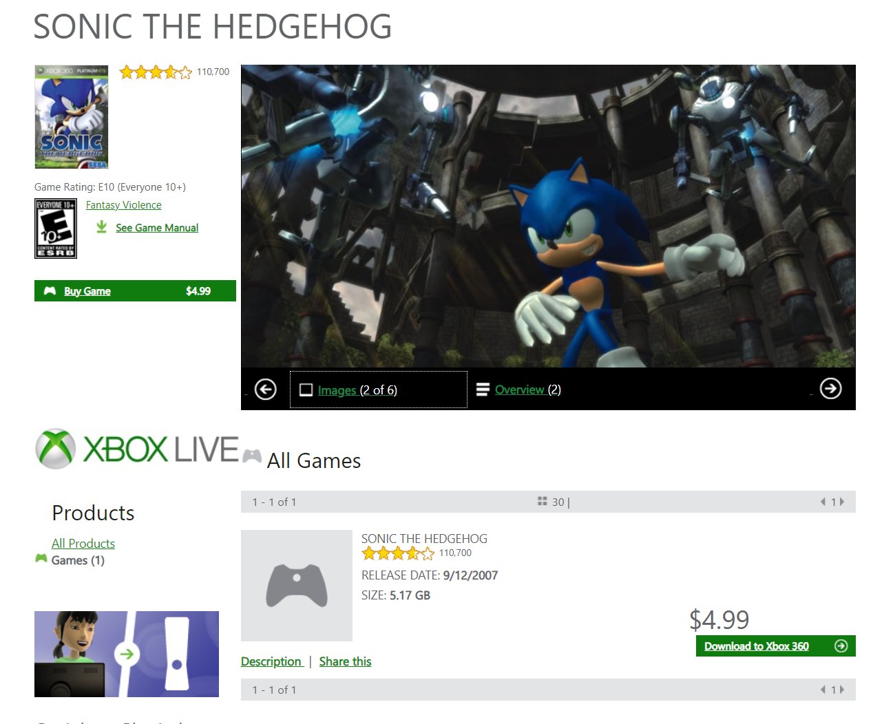 sonic the hedgehog xbox 360