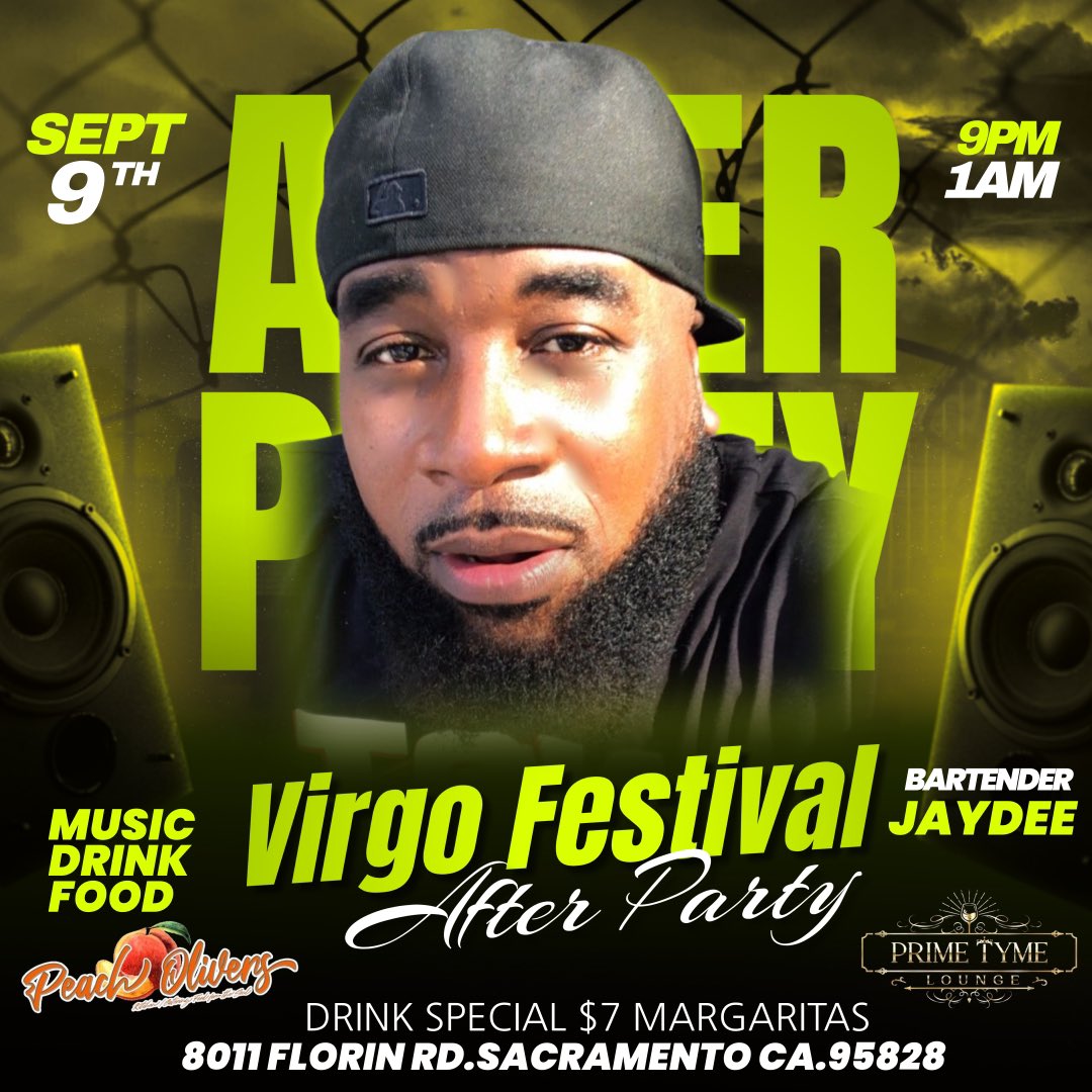 Pull up on us #tonight for the Virgo Festival AFTER PARTY @ Prime Tyme Lounge DOORS OPEN @9PM UNTIL CLOSING WITH $7 MARGARITAS and @ PeachOliver will be in he kitchen cookin that bomb ass #soulfood…… AND IT’S FREE TO GET IN YES FREE ENTRY ALL NIGHT…..